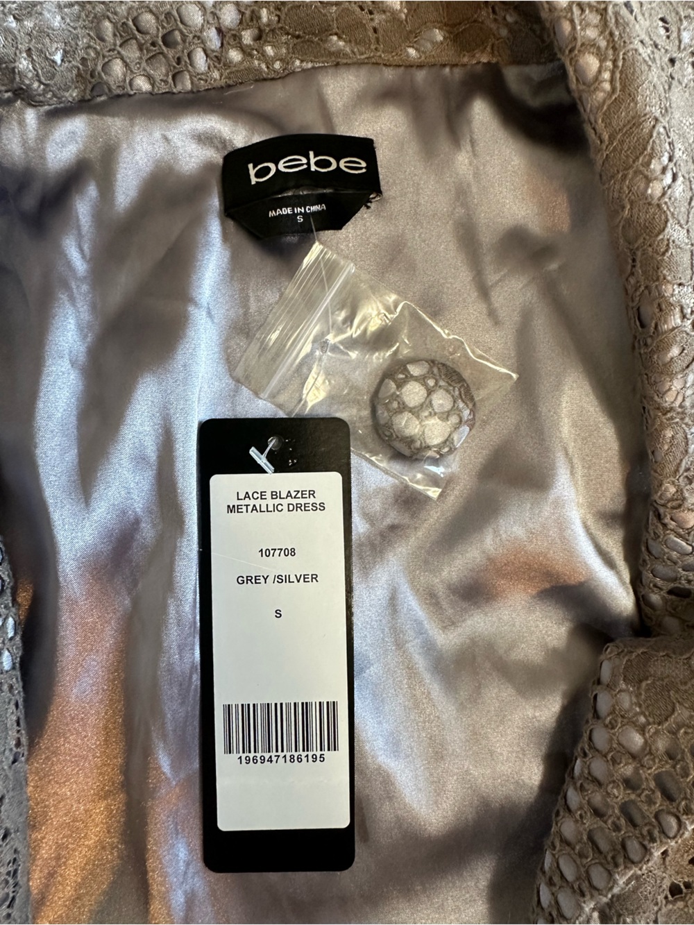 bebe Gray Lace-Overlay Double-Breasted Trench Coat - Picture 4 of 6